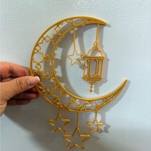 Ramadan 3D Printed Handmade Gold Crescent Moon Wall Hanging